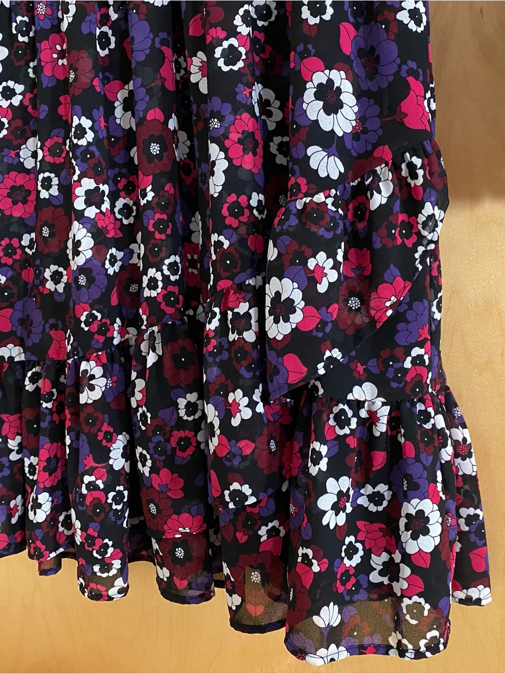 MICHAEL Michael Kors Floral Wrap Long-Sleeve Dress in Black, Magenta, Purple - Picture 6 of 12
